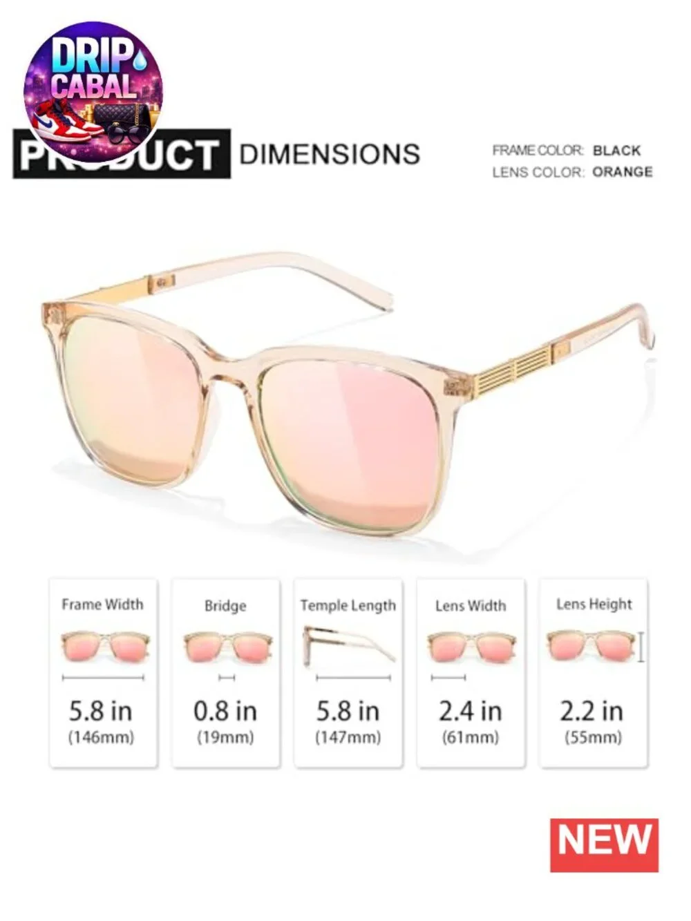 Women's Oversized Square Sunglasses UV400 Polarized Lightweight Metal Frame